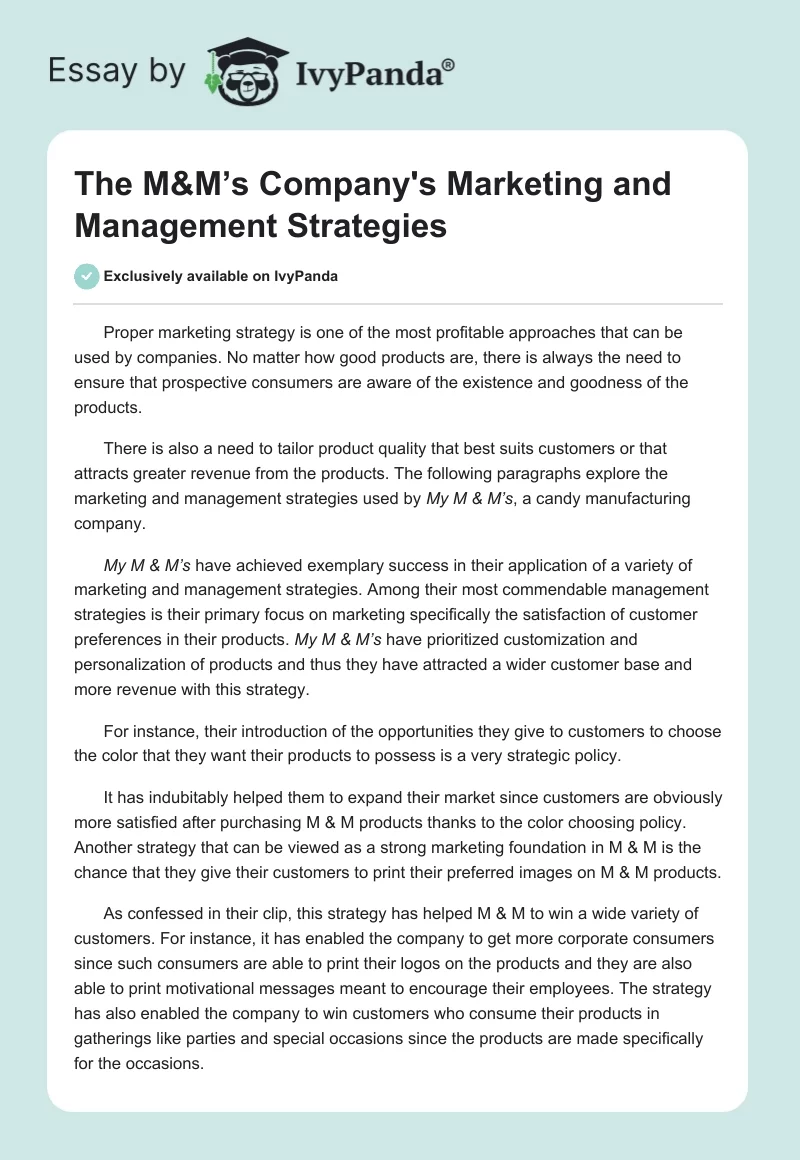 The M&M’s Company's Marketing and Management Strategies. Page 1