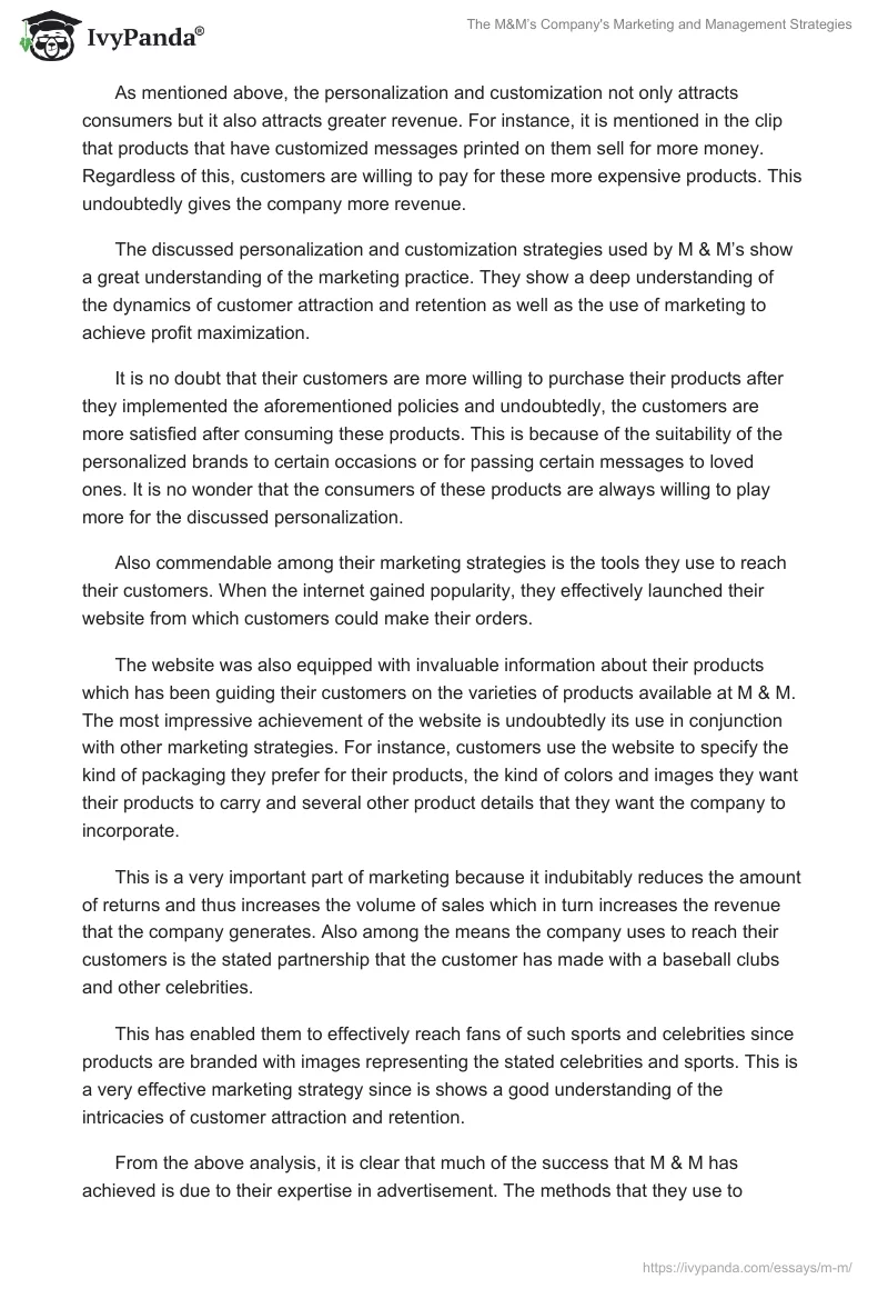 The M&M’s Company's Marketing and Management Strategies. Page 2