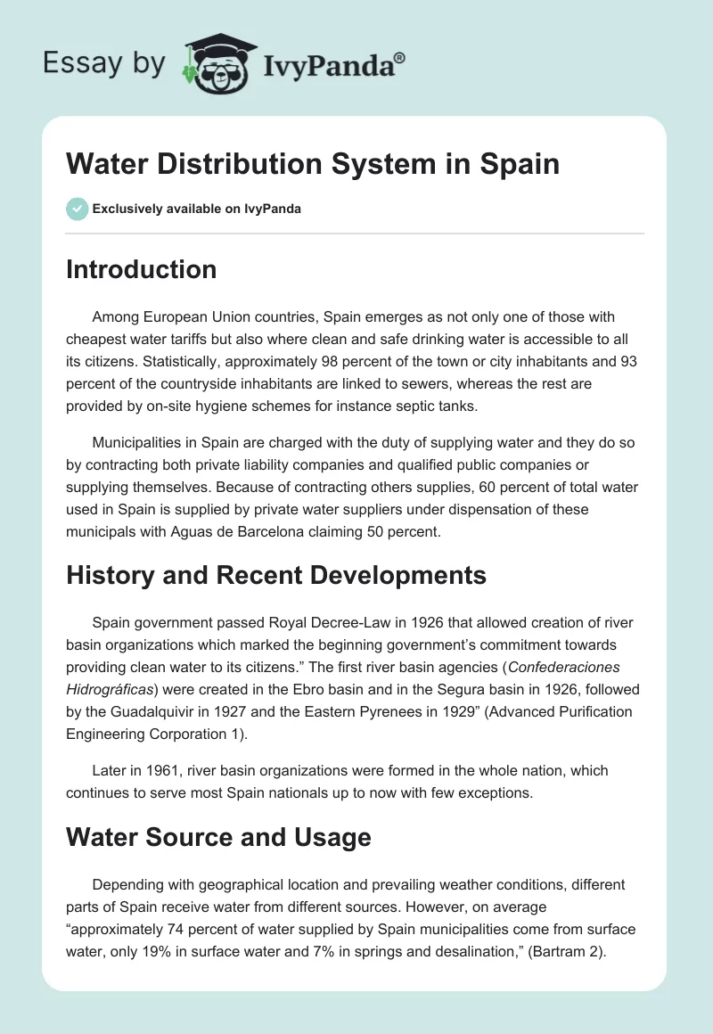 Water Distribution System in Spain. Page 1