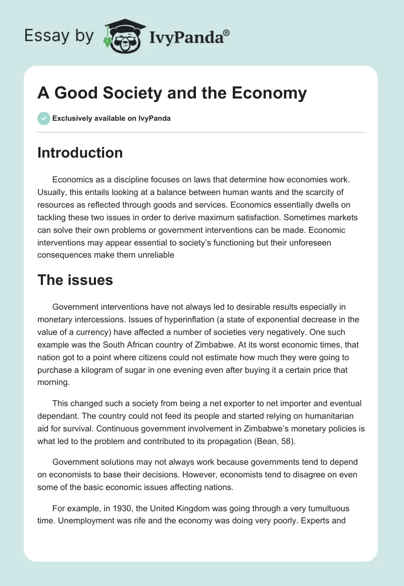 A Good Society and the Economy. Page 1