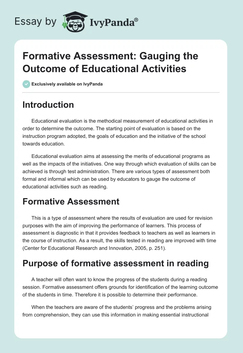 Formative Assessment: Gauging the Outcome of Educational Activities. Page 1
