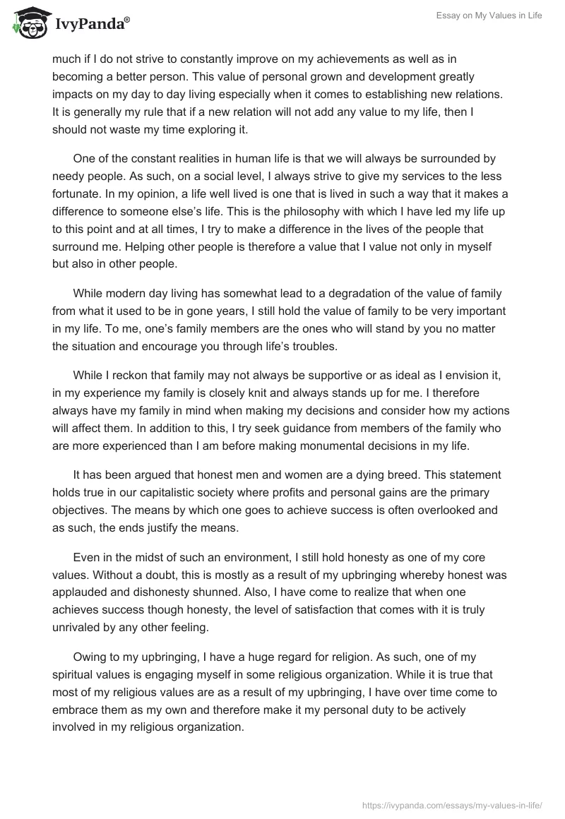 Essay on My Values in Life. Page 2