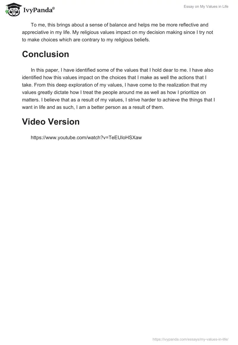 Essay on My Values in Life. Page 3