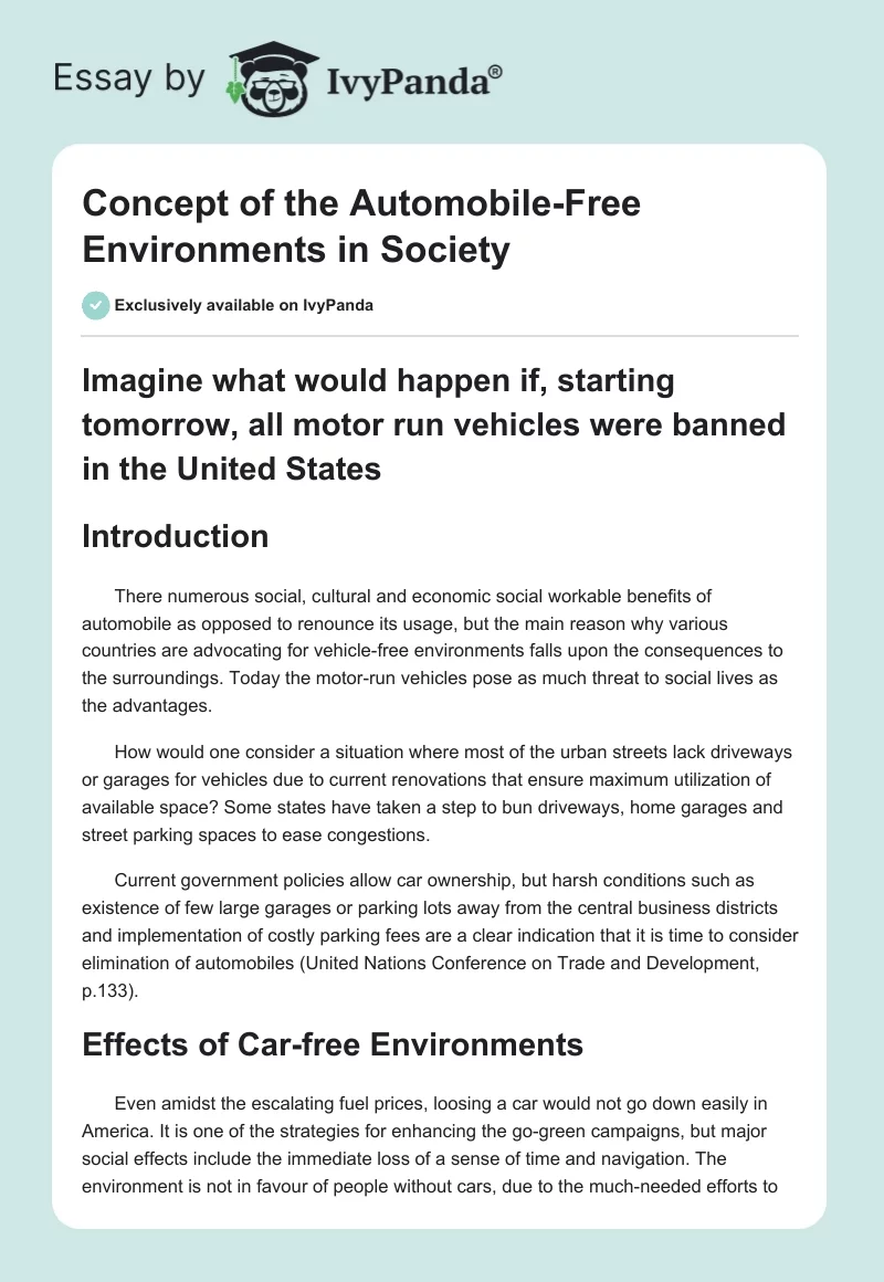 Concept of the Automobile-Free Environments in Society. Page 1