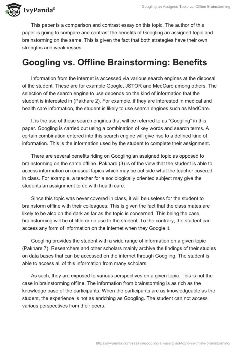 Googling an Assigned Topic vs. Offline Brainstorming. Page 2