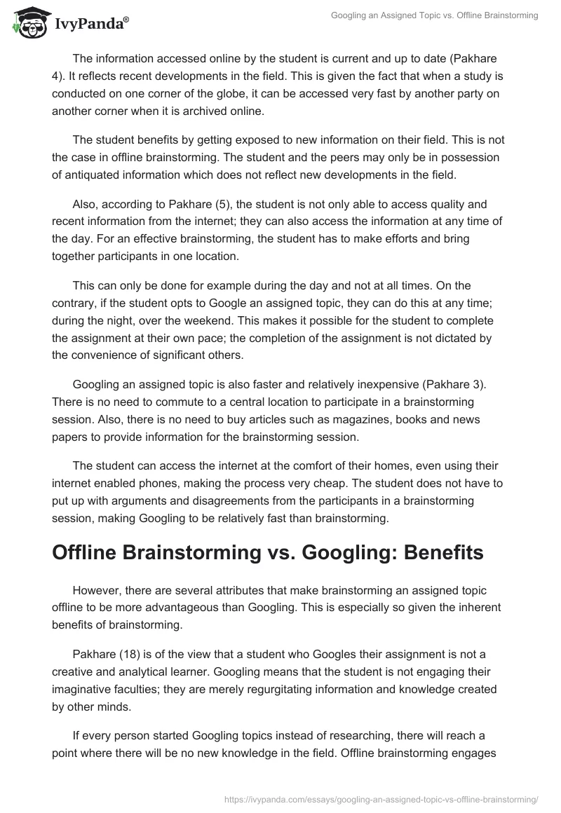 Googling an Assigned Topic vs. Offline Brainstorming. Page 3