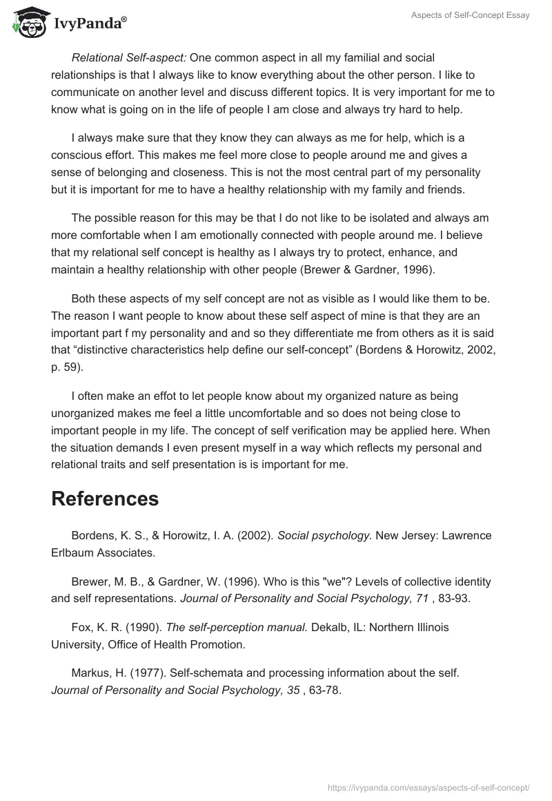 Aspects of Self-Concept Essay. Page 2