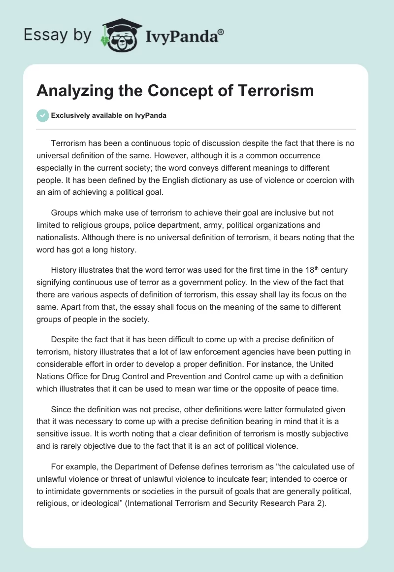 Analyzing the Concept of Terrorism. Page 1