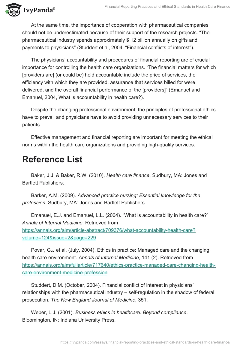 Financial Reporting Practices and Ethical Standards in Health Care Finance. Page 3