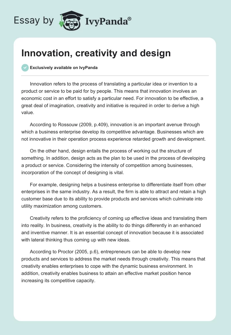 Innovation, creativity and design. Page 1