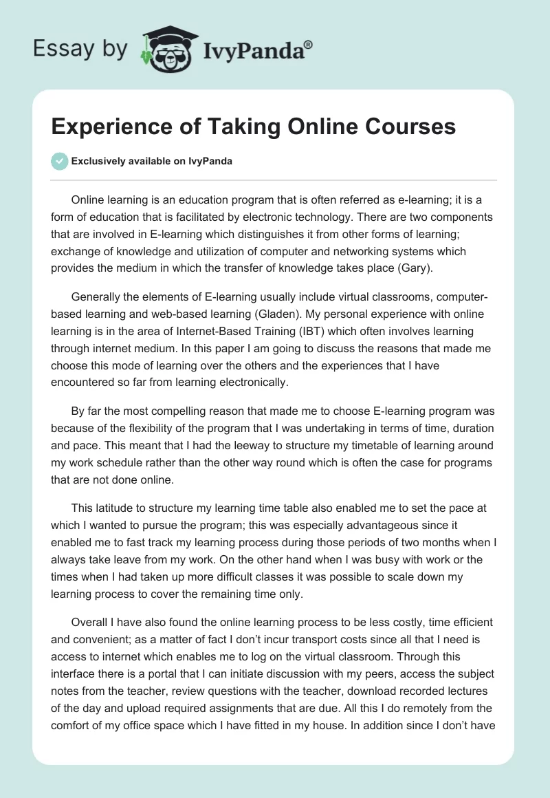 Experience of Taking Online Courses. Page 1