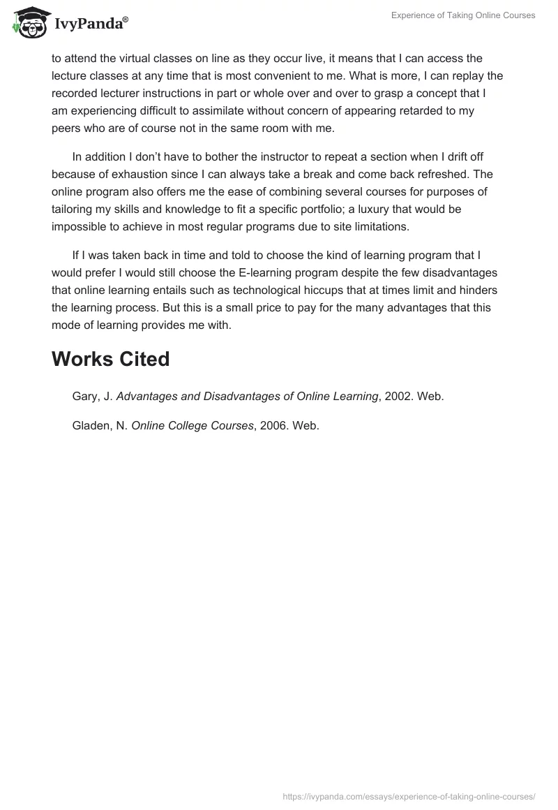 Experience of Taking Online Courses. Page 2