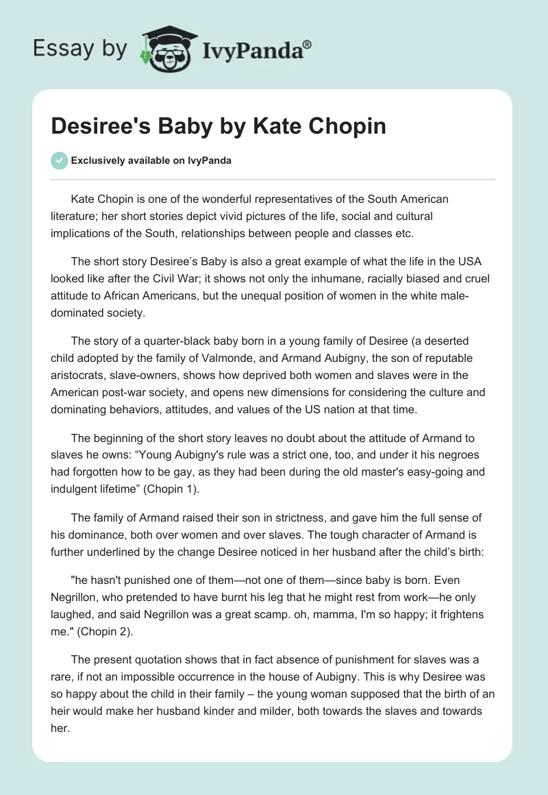 Desiree's Baby Analysis. Page 1