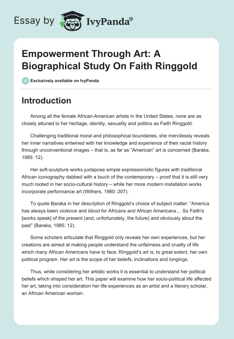 Empowerment Through Art: A Biographical Study on Faith Ringgold. Page 1