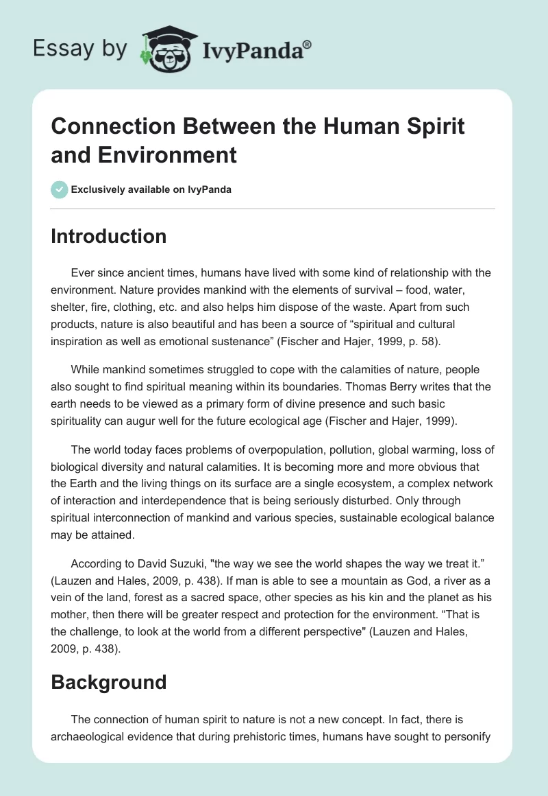 Connection Between the Human Spirit and Environment. Page 1