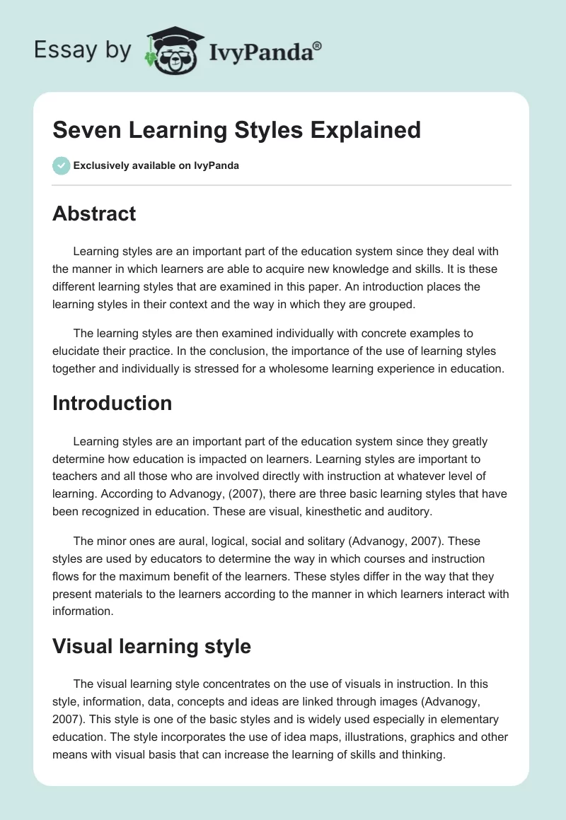 Seven Learning Styles Explained. Page 1
