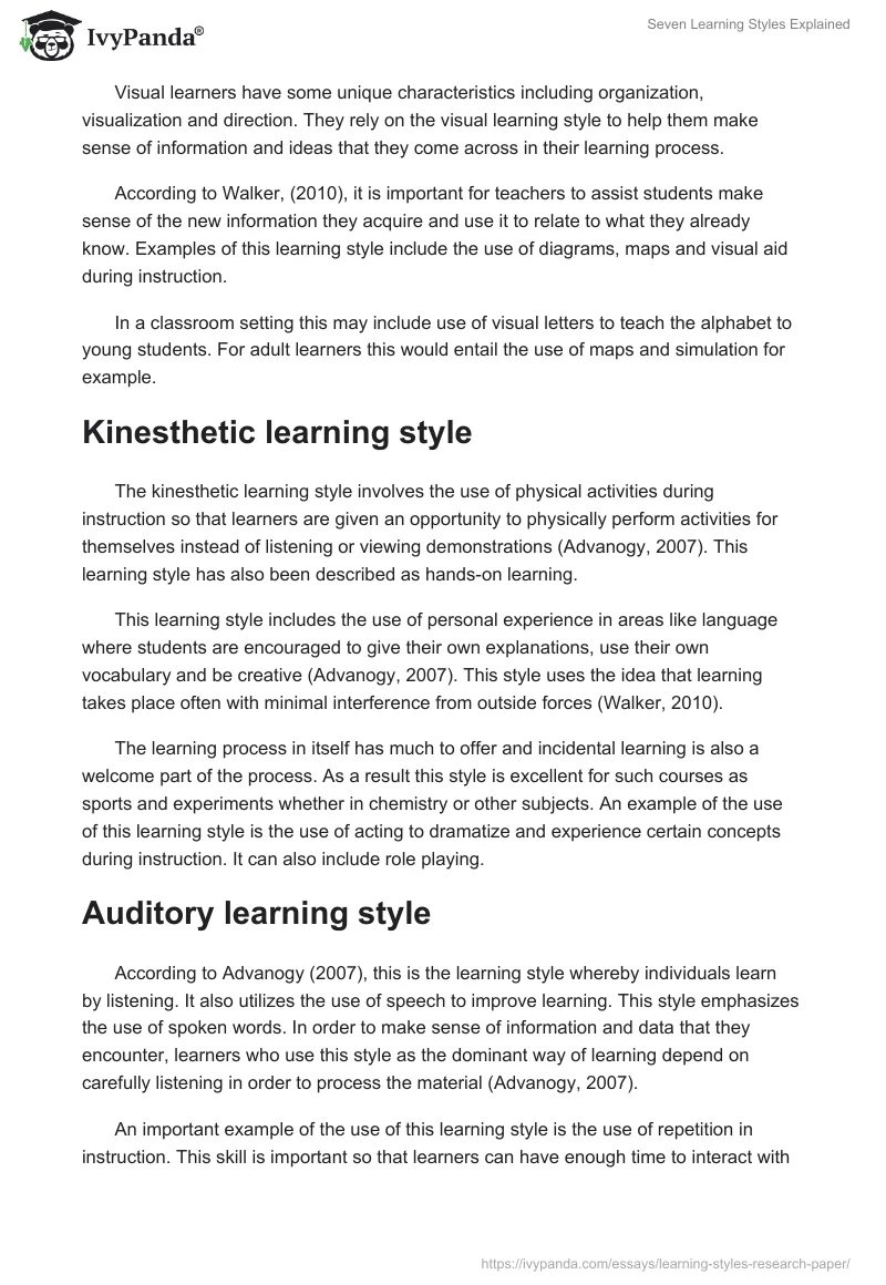 Seven Learning Styles Explained. Page 2