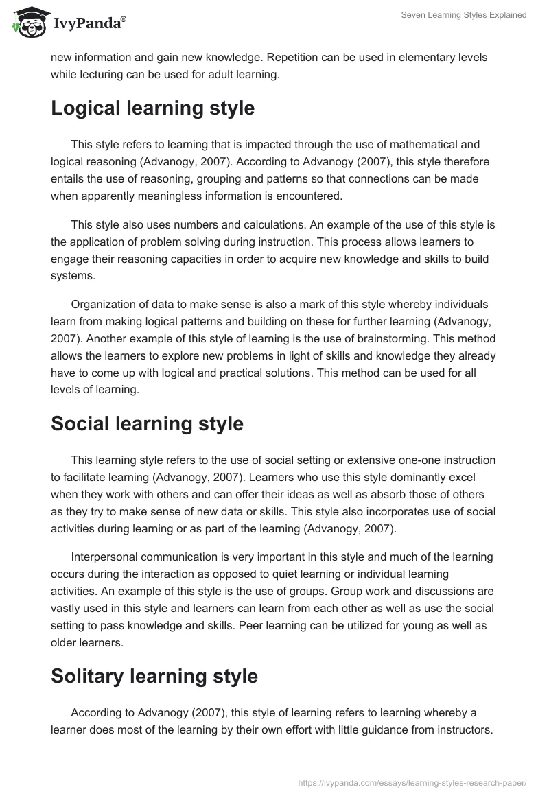 Seven Learning Styles Explained. Page 3
