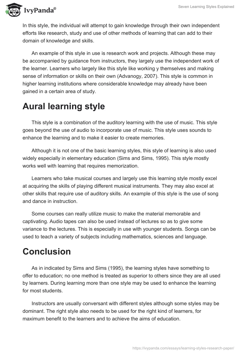 Seven Learning Styles Explained. Page 4