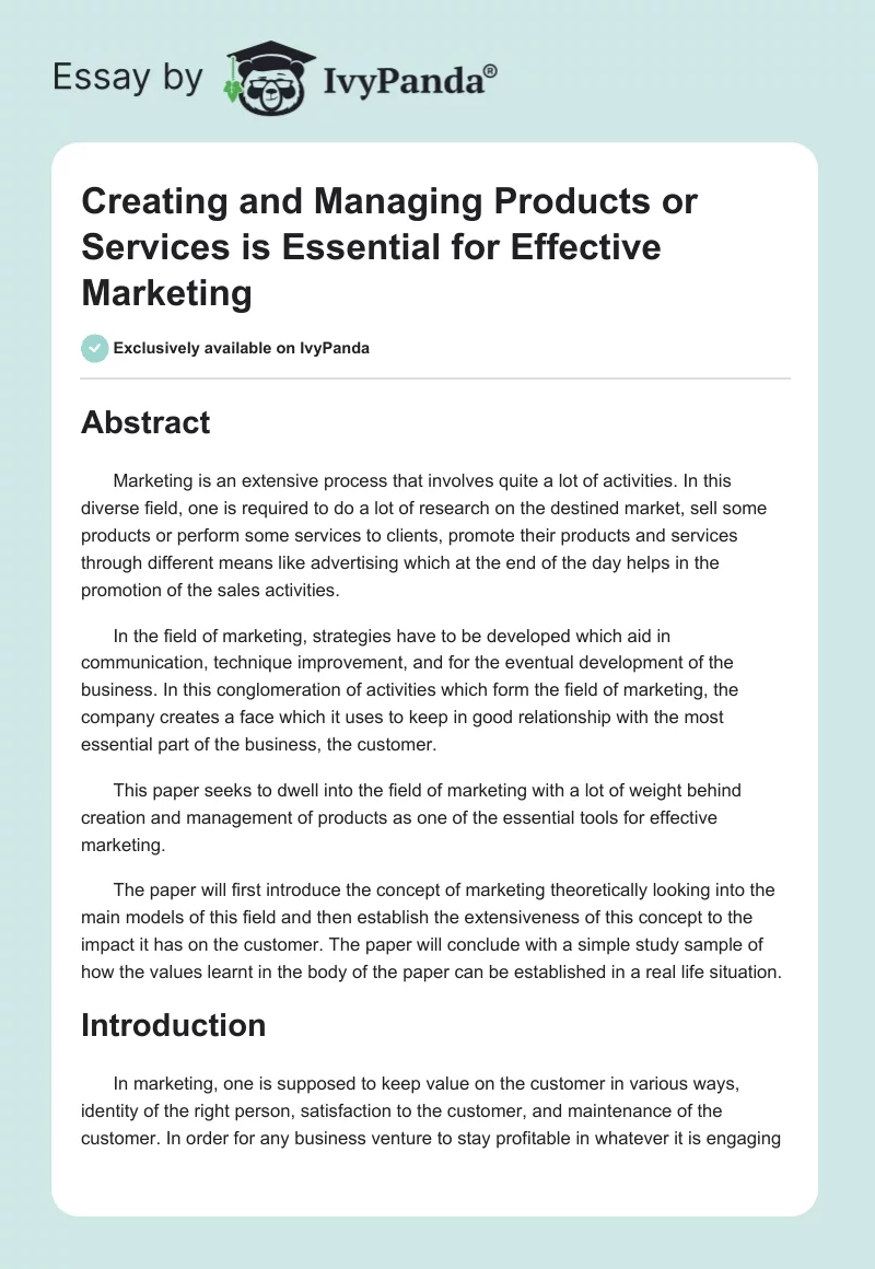 Creating and Managing Products or Services is Essential for Effective Marketing. Page 1