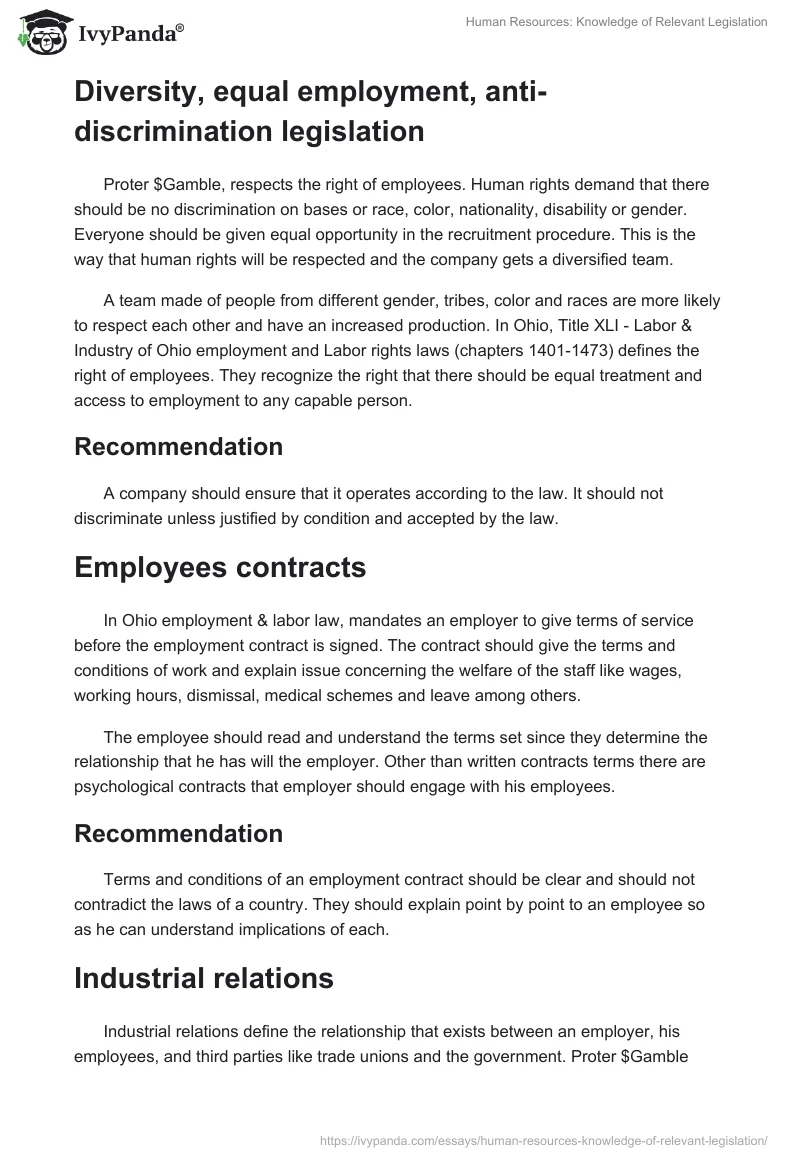Human Resources: Knowledge of Relevant Legislation. Page 3