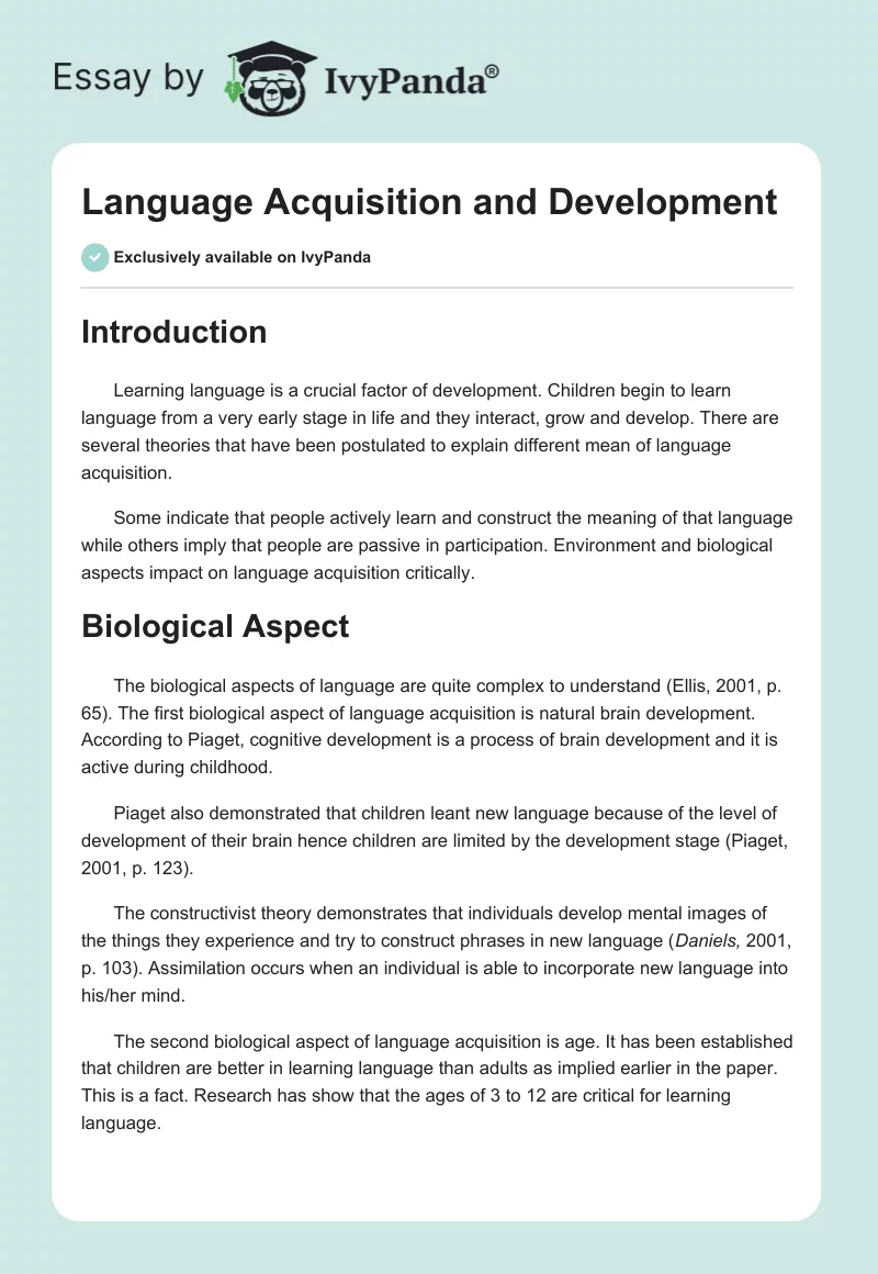 Language Acquisition and Development. Page 1