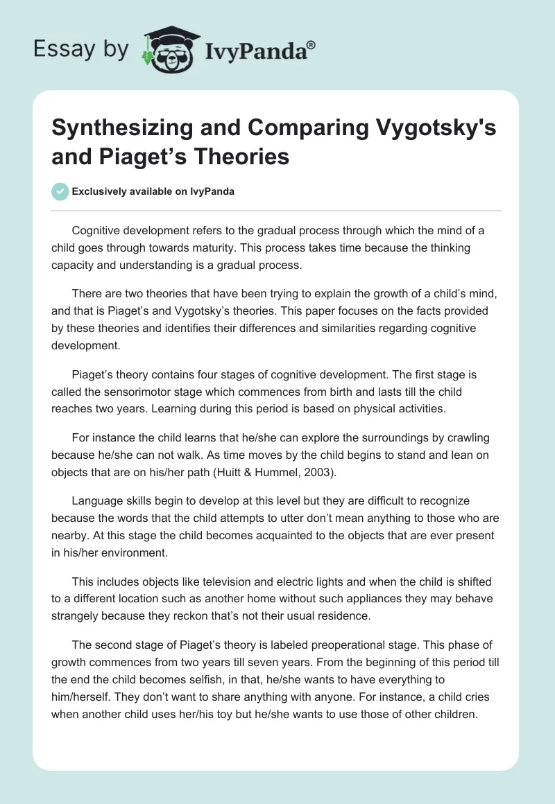 Synthesizing and Comparing Vygotsky's and Piaget’s Theories. Page 1