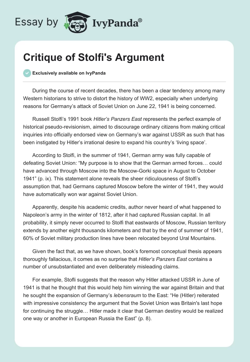 Critique of Stolfi's Argument. Page 1