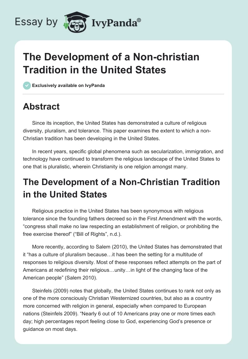 The Development of a Non-Christian Tradition in the United States. Page 1