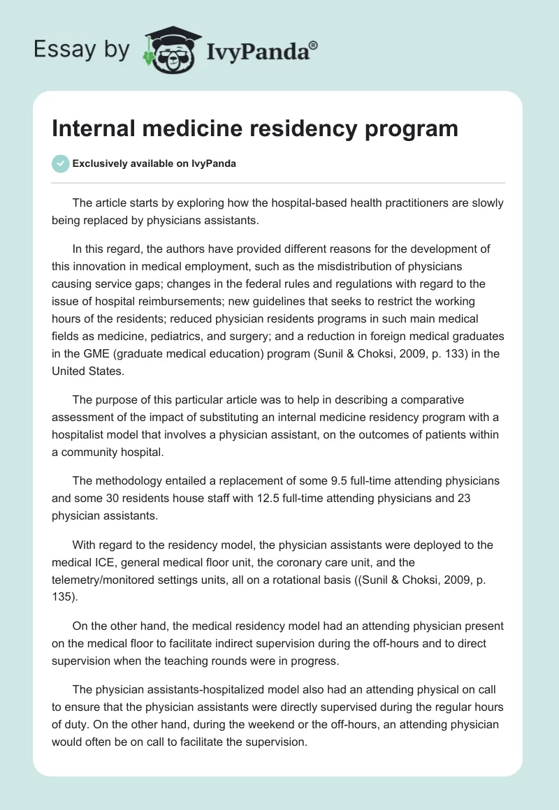 Internal medicine residency program. Page 1