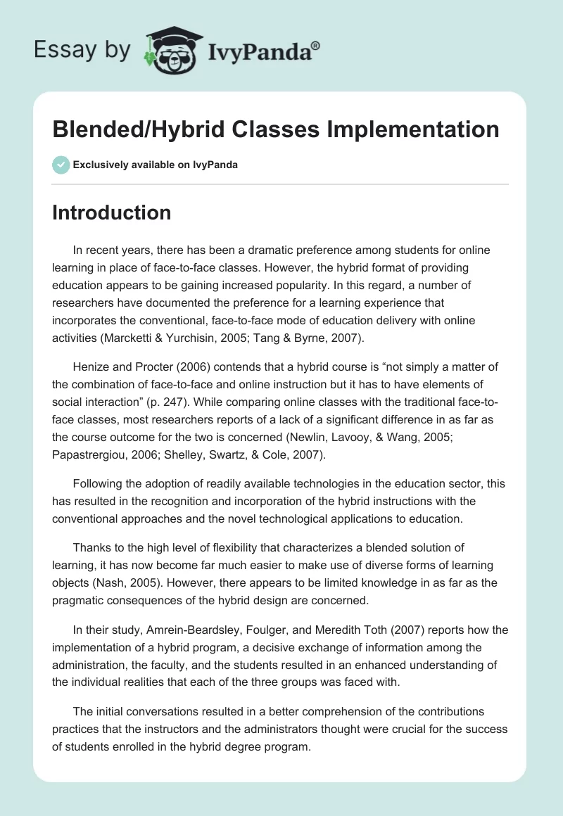 Blended/Hybrid Classes Implementation. Page 1