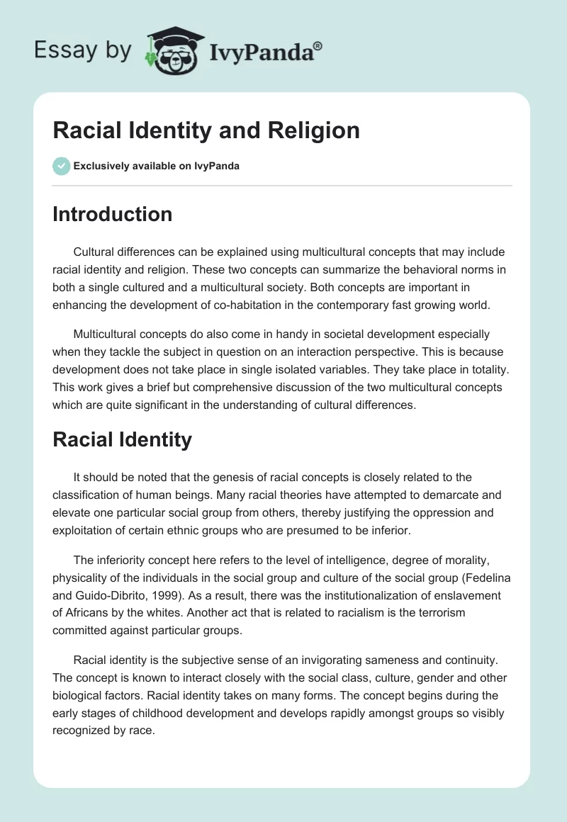 Racial Identity and Religion. Page 1