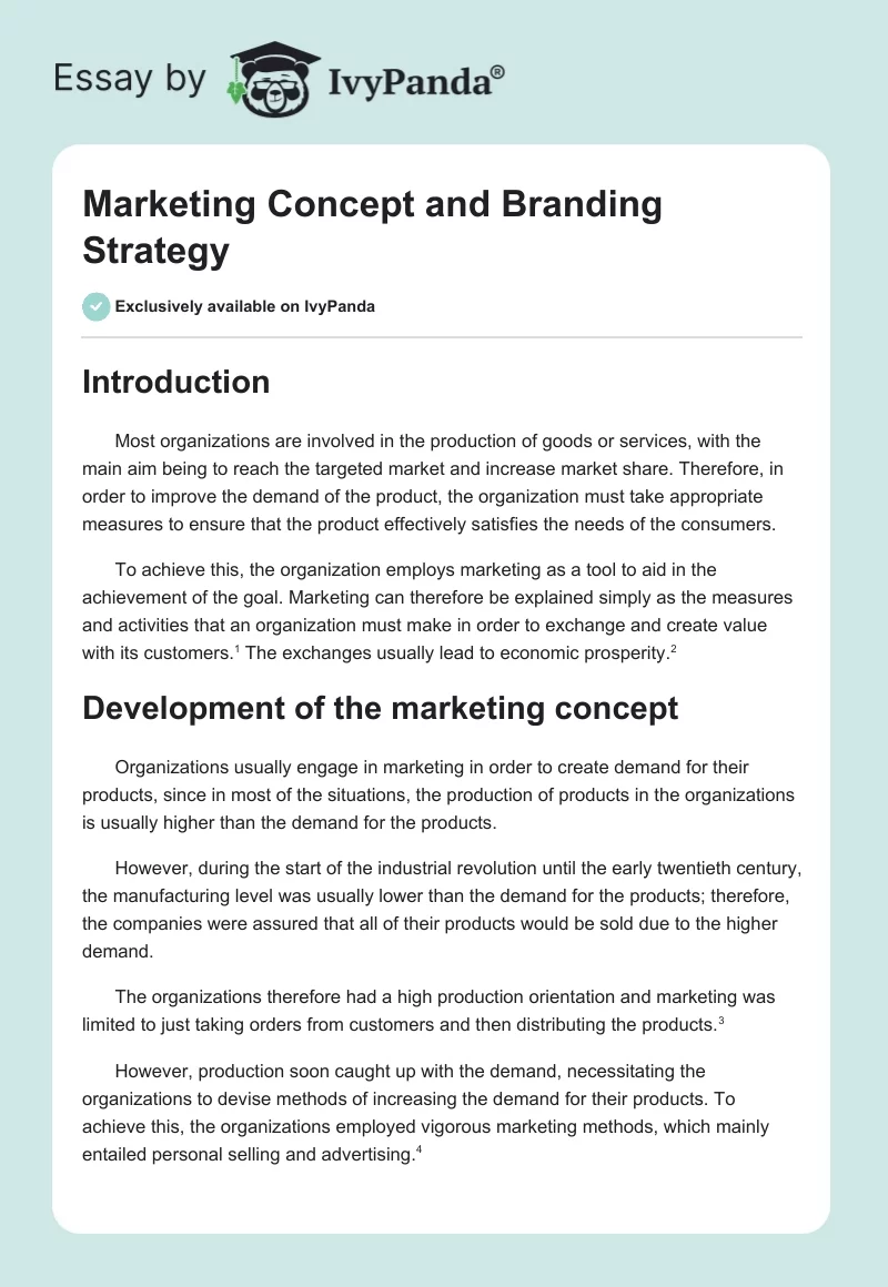Marketing Concept and Branding Strategy. Page 1