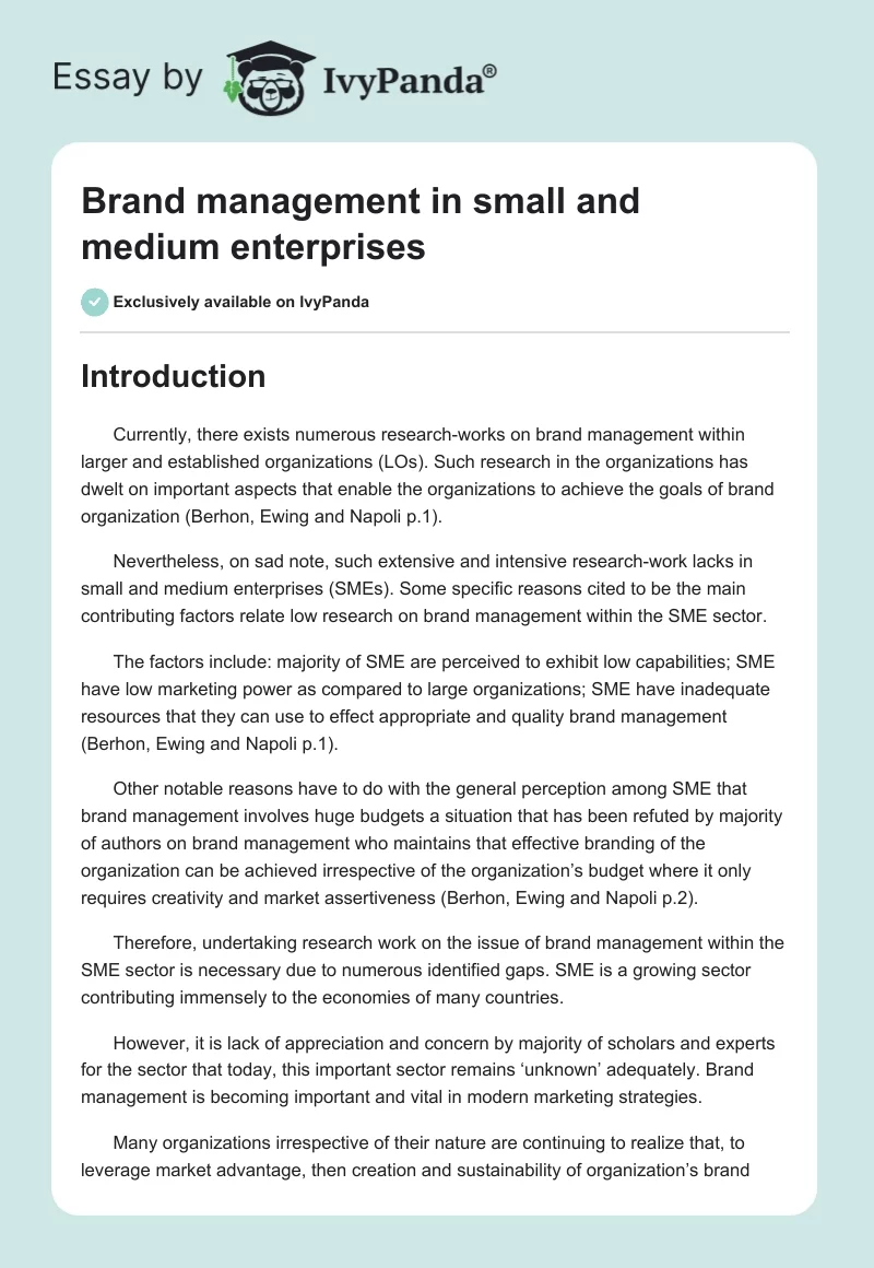 Brand Management in Small and Medium Enterprises. Page 1