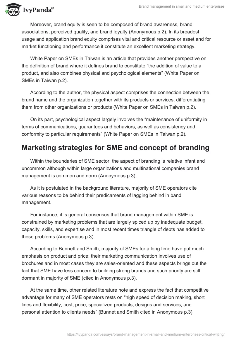 Brand Management in Small and Medium Enterprises. Page 5