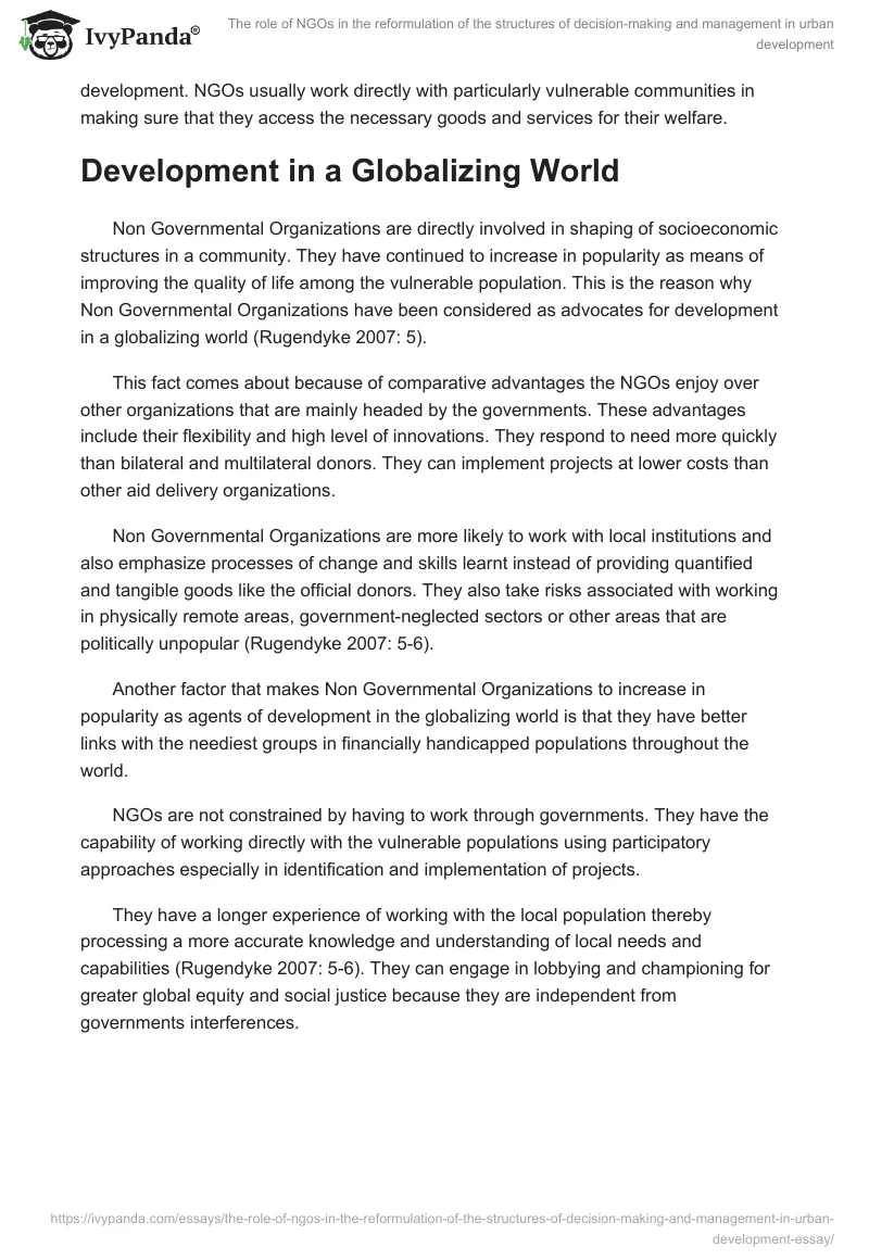 The role of NGOs in the reformulation of the structures of decision-making and management in urban development. Page 2