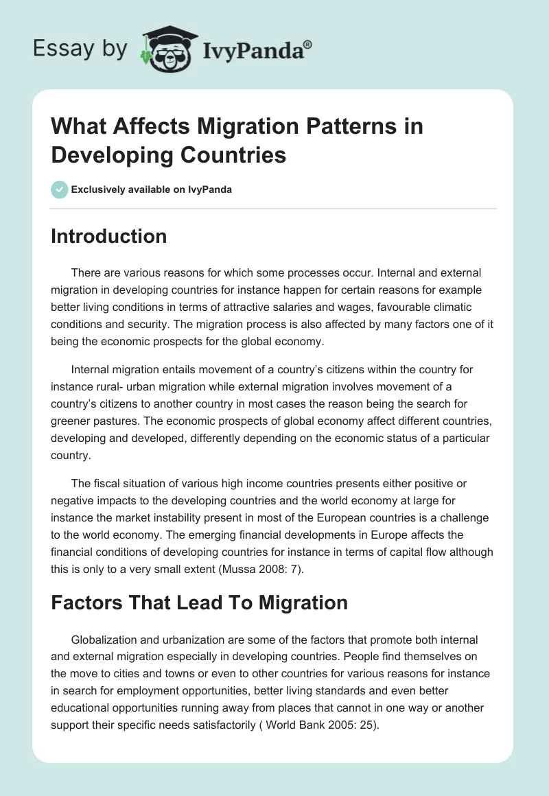 What Affects Migration Patterns in Developing Countries. Page 1