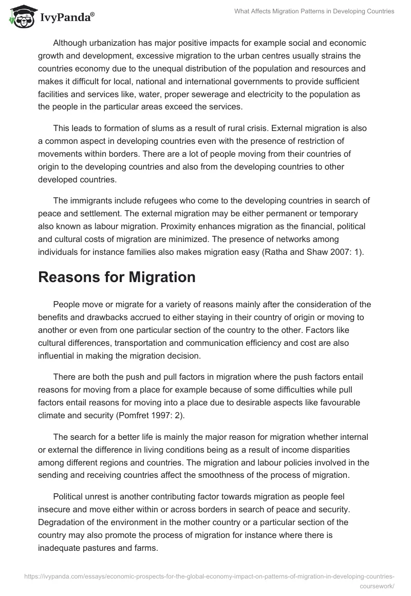 What Affects Migration Patterns in Developing Countries. Page 2