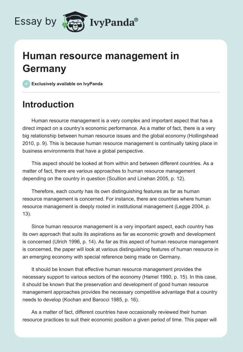 Human resource management in Germany. Page 1