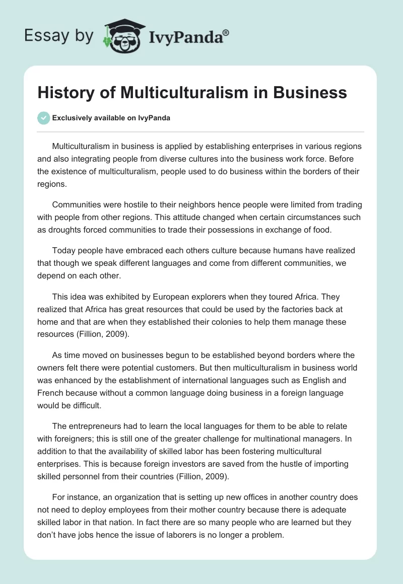 History of Multiculturalism in Business. Page 1