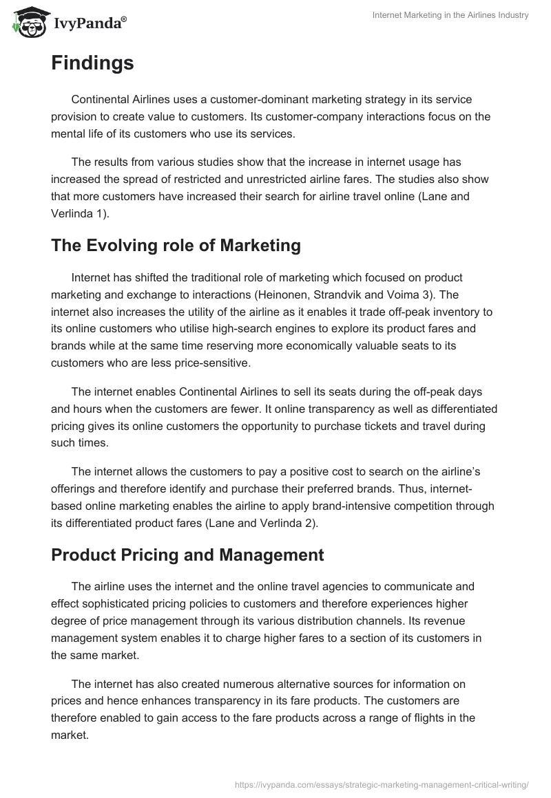 Internet Marketing in the Airlines Industry. Page 5