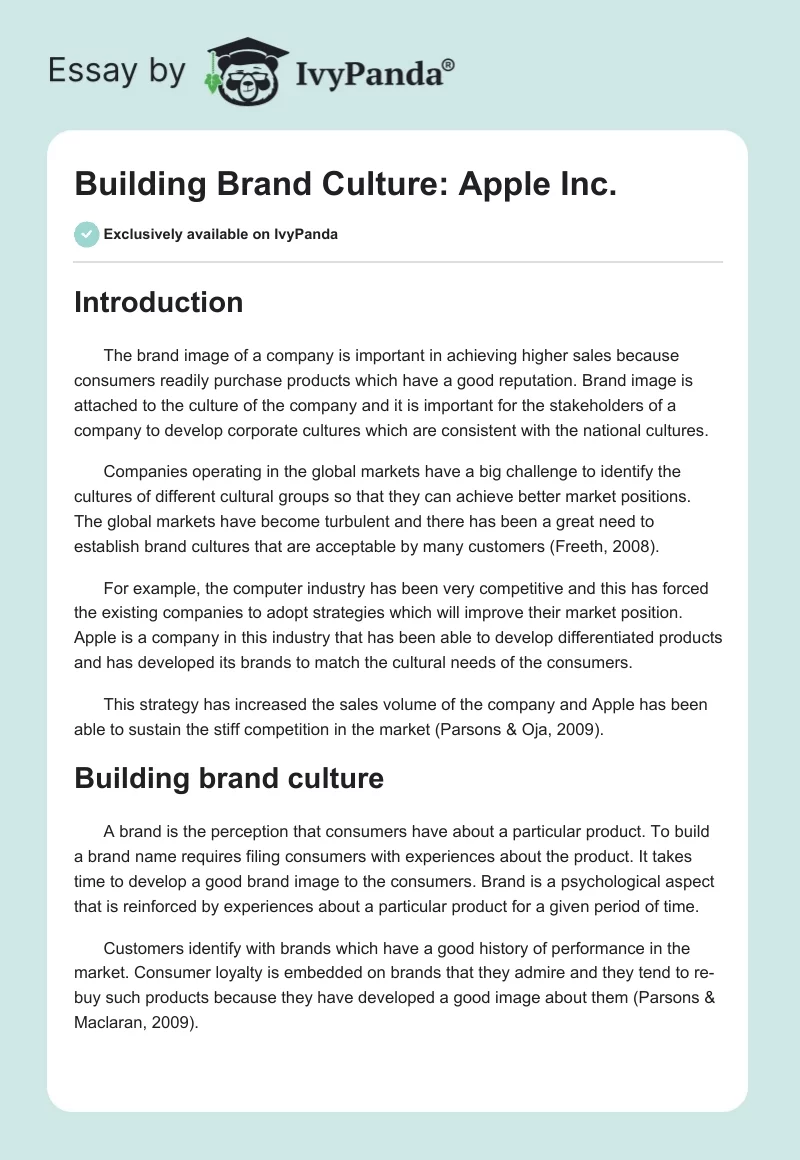 Building Brand Culture: Apple Inc.. Page 1