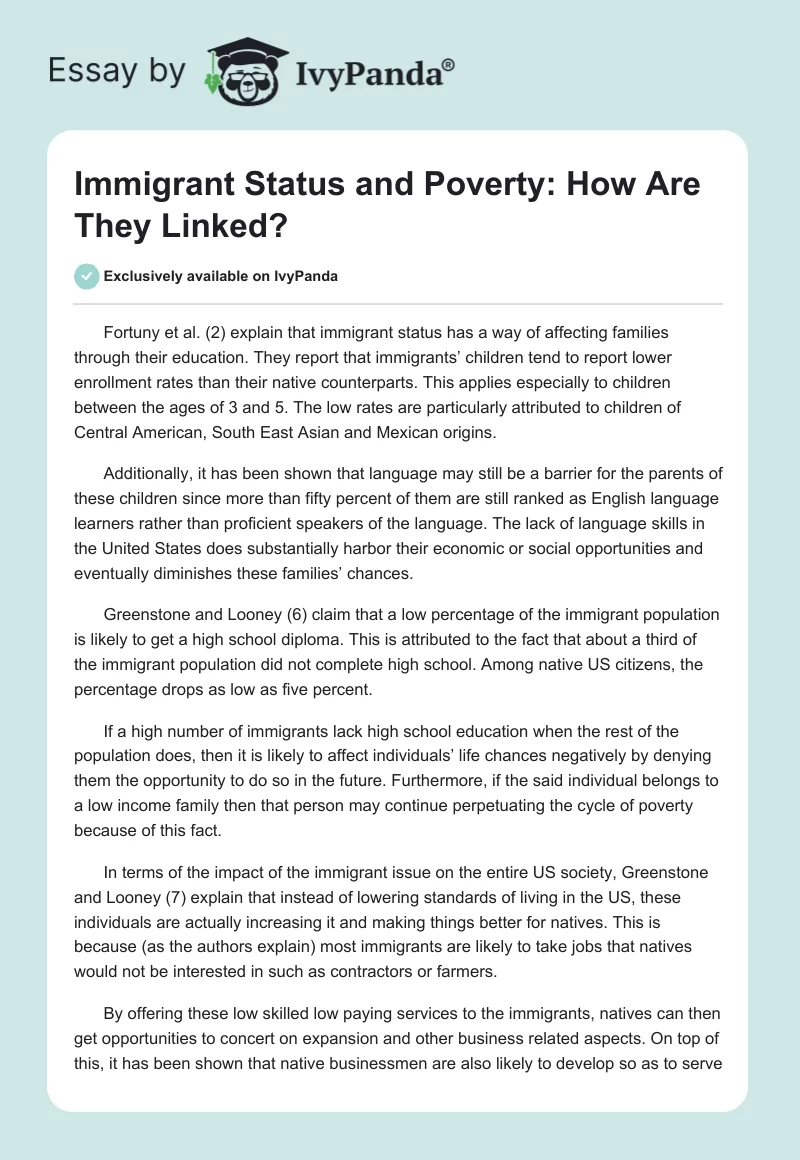 Immigrant Status and Poverty: How Are They Linked?. Page 1