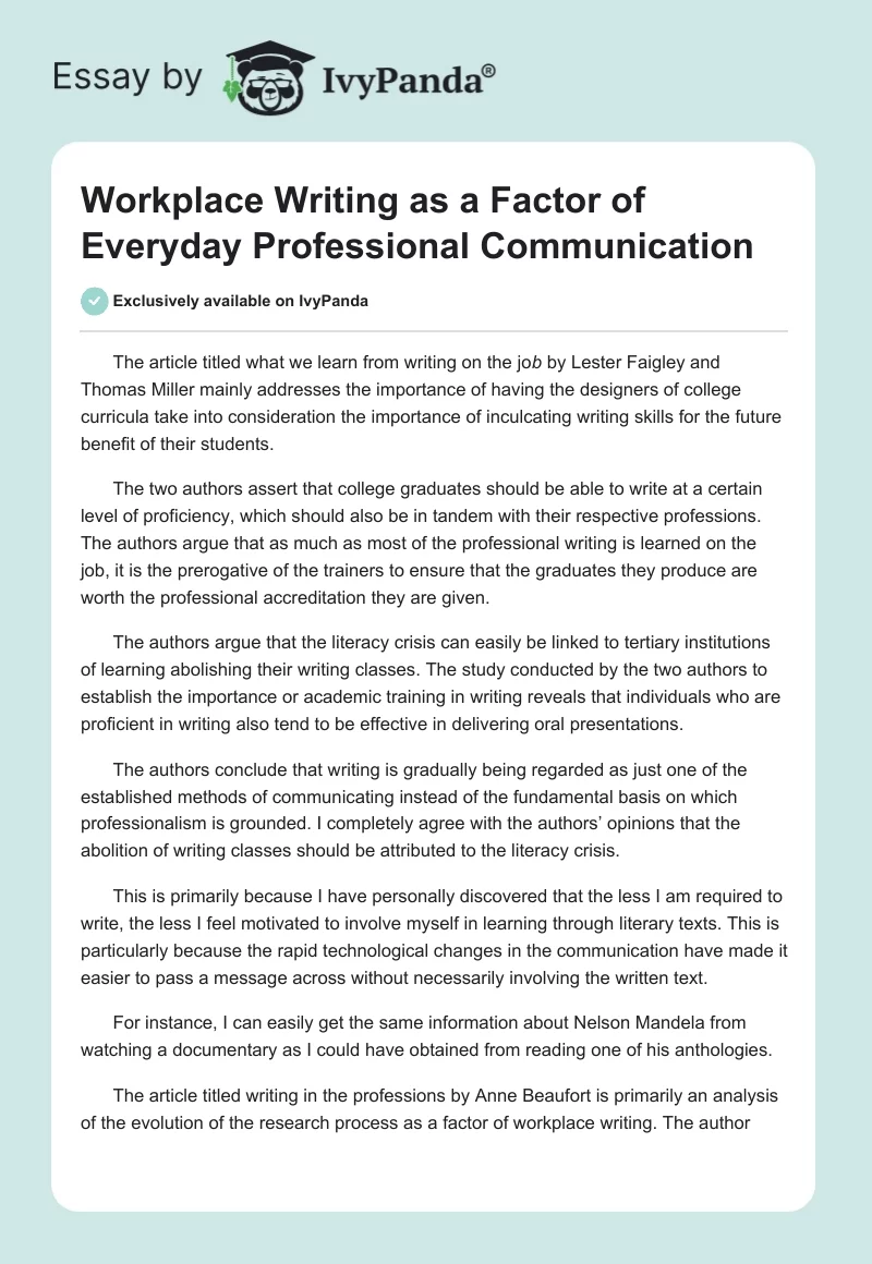 Workplace Writing as a Factor of Everyday Professional Communication. Page 1