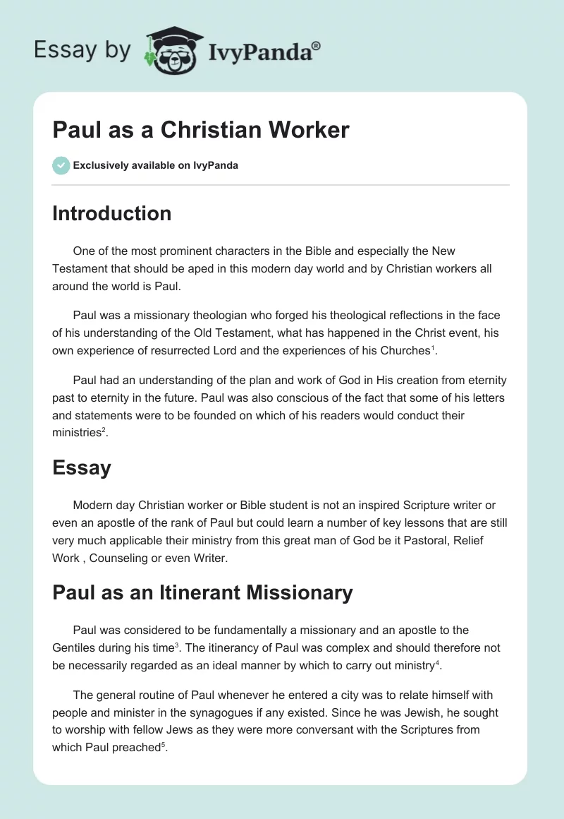 Paul as a Christian Worker. Page 1