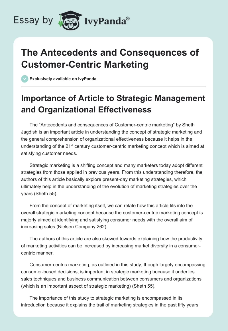 The Antecedents and Consequences of Customer-Centric Marketing. Page 1