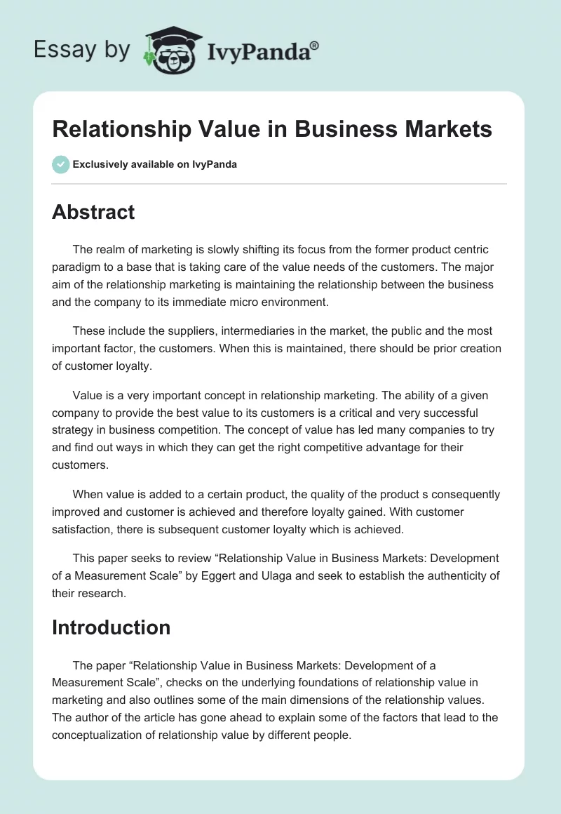 Relationship Value in Business Markets. Page 1