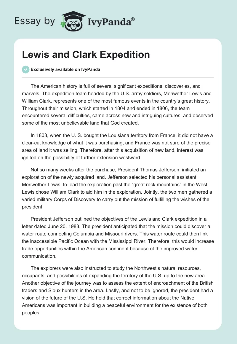 Lewis and Clark Expedition. Page 1