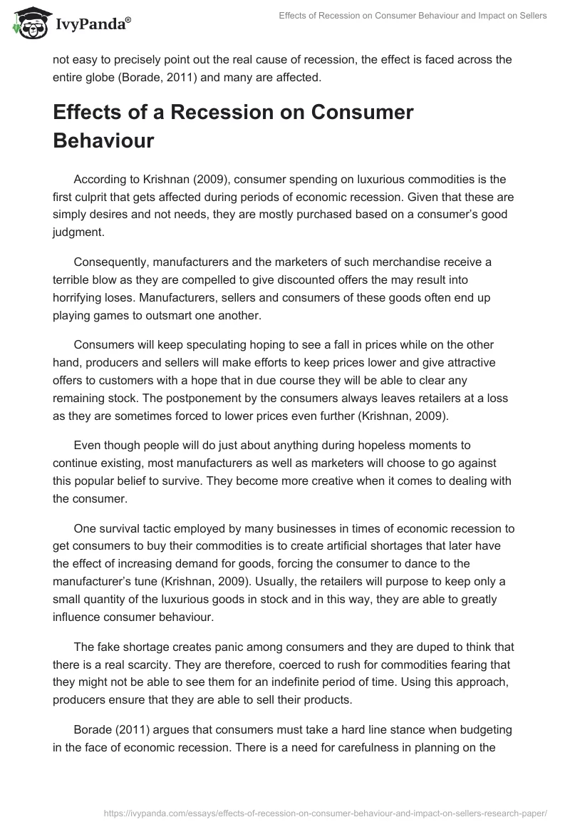Effects of Recession on Consumer Behaviour and Impact on Sellers. Page 2