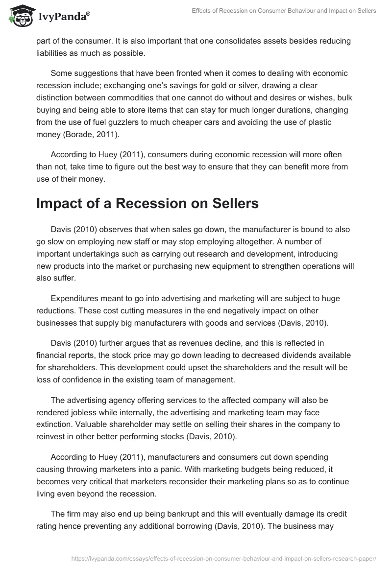 Effects of Recession on Consumer Behaviour and Impact on Sellers. Page 3